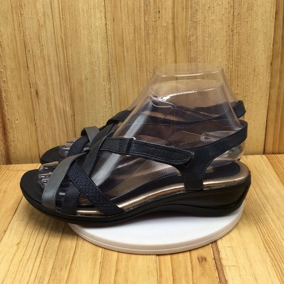 Ecco Sandals Women Size US 6.5 EU 37 Dark Navy Blue with Gray Accent Strap 0662 - Picture 5 of 12